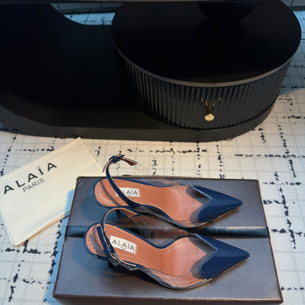 ALAIA HIGH SLINGBACK 25S 90 MM IN NAVY BLUE CALFSKIN