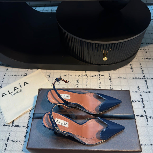 ALAIA HIGH SLINGBACK 25S 90 MM IN NAVY BLUE CALFSKIN