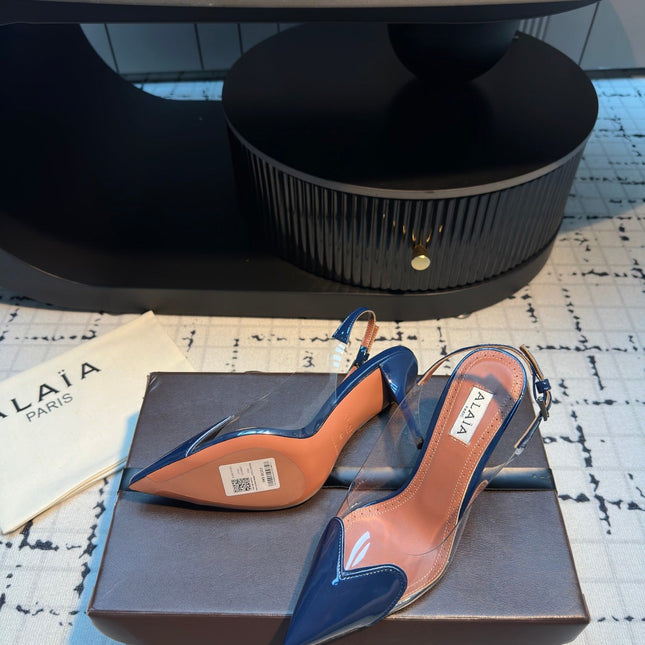 ALAIA HIGH SLINGBACK 25S 90 MM IN NAVY BLUE CALFSKIN