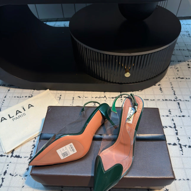 ALAIA HIGH SLINGBACK 25S 90 MM IN DARK GREEN CALFSKIN