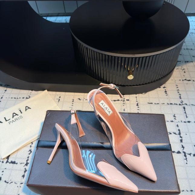 ALAIA HIGH SLINGBACK 25S 90 MM IN LIGHT PINK CALFSKIN