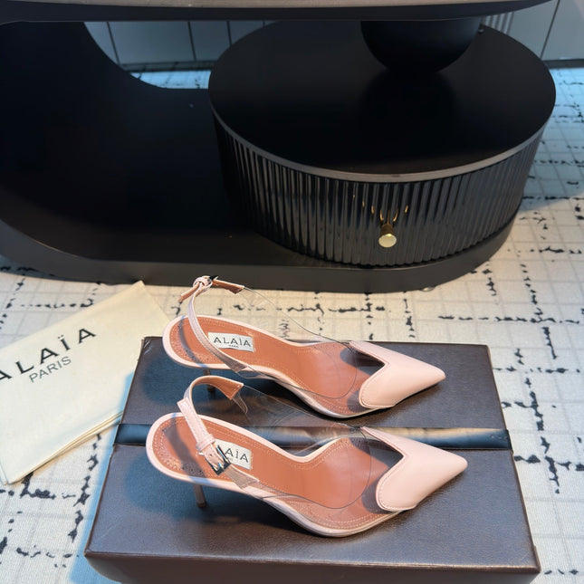ALAIA HIGH SLINGBACK 25S 90 MM IN LIGHT PINK CALFSKIN