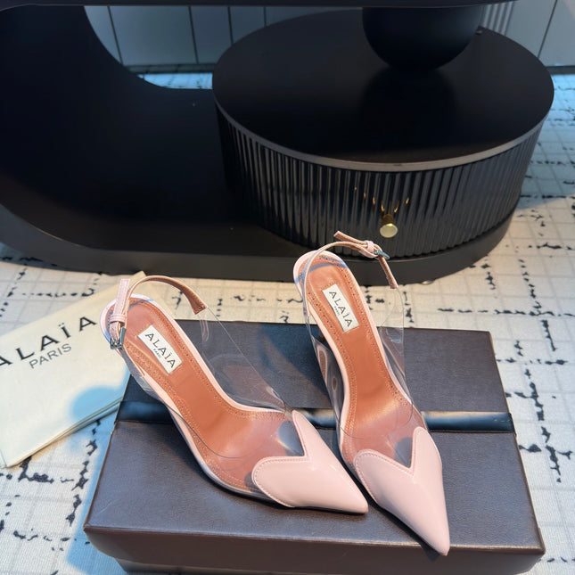 ALAIA HIGH SLINGBACK 25S 90 MM IN LIGHT PINK CALFSKIN