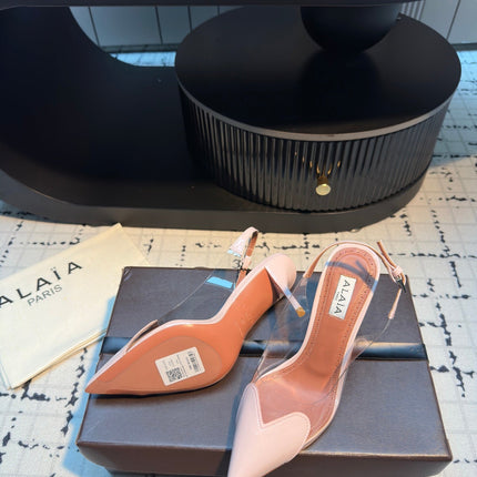 ALAIA HIGH SLINGBACK 25S 90 MM IN LIGHT PINK CALFSKIN
