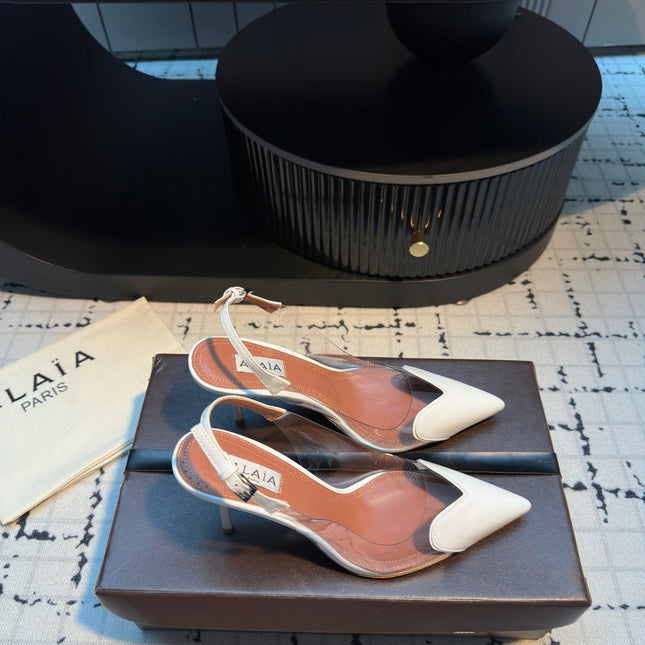 ALAIA HIGH SLINGBACK 25S 90 MM IN WHITE CALFSKIN