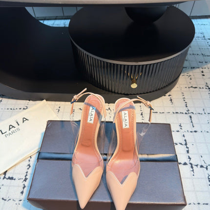 ALAIA HIGH SLINGBACK 25S 90 MM IN BEIGE CALFSKIN