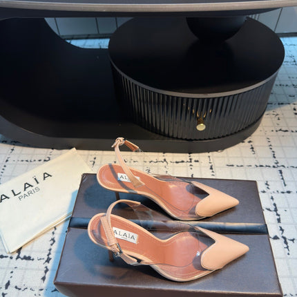 ALAIA HIGH SLINGBACK 25S 90 MM IN BEIGE CALFSKIN