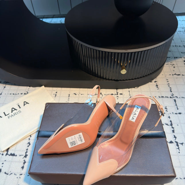 ALAIA HIGH SLINGBACK 25S 90 MM IN BEIGE CALFSKIN