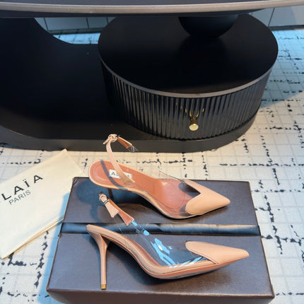 ALAIA HIGH SLINGBACK 25S 90 MM IN BEIGE CALFSKIN