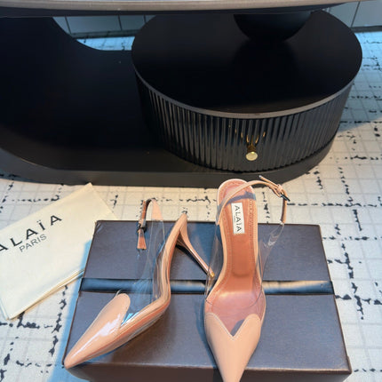 ALAIA HIGH SLINGBACK 25S 90 MM IN BEIGE CALFSKIN