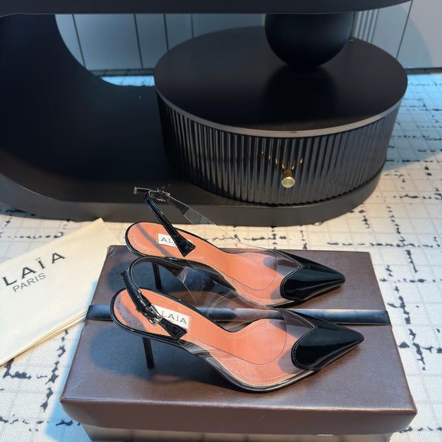 ALAIA HIGH SLINGBACK 25S 90 MM IN BLACK CALFSKIN