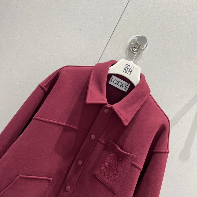 Loewe Logo Embroidered Jacket Burgundy Cotton