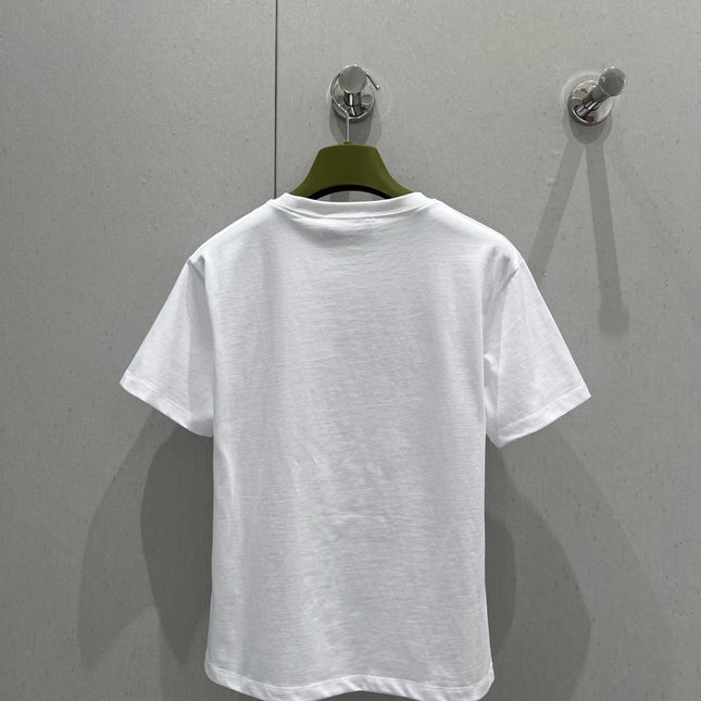 Gucci 2025 Print Short Sleeve T-shirt White Green Red Cotton