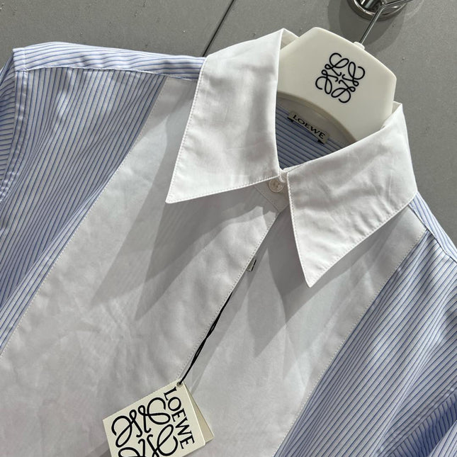 Loewe 25 Striped Long Loose Shirt Blue White Cotton