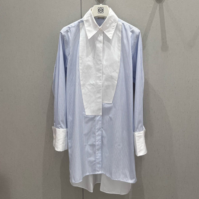 Loewe 25 Striped Long Loose Shirt Blue White Cotton