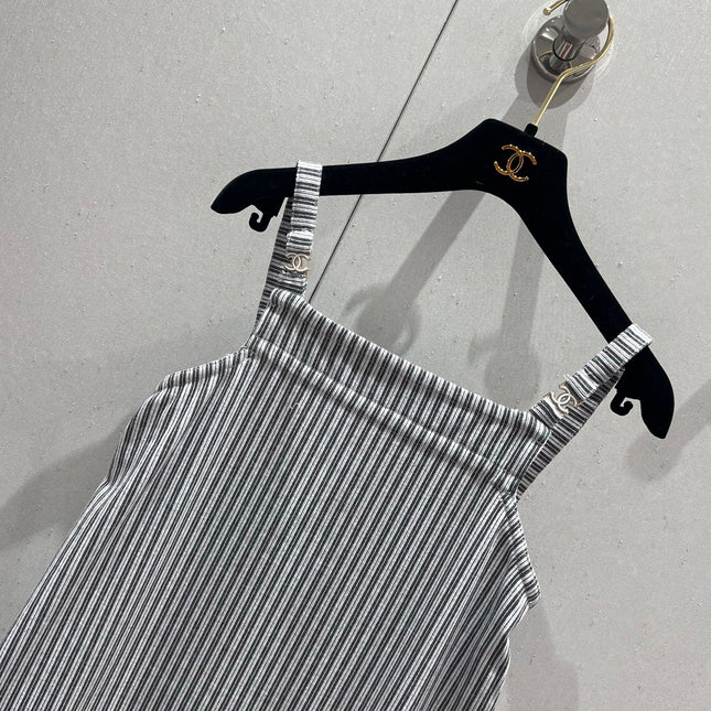 CC 25 Striped Suspender Skirt Gray White Cotton