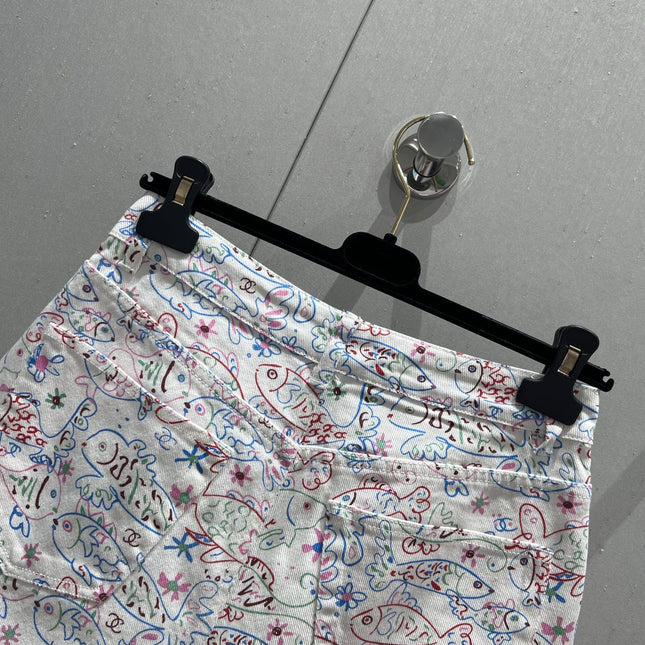 CC 25 Print Denim Short Multicolor Cotton