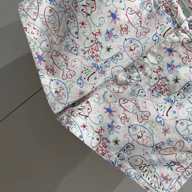 CC 25 Print Denim Short Multicolor Cotton
