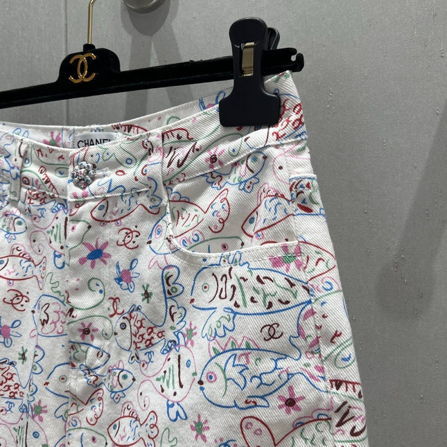 CC 25 Print Denim Short Multicolor Cotton