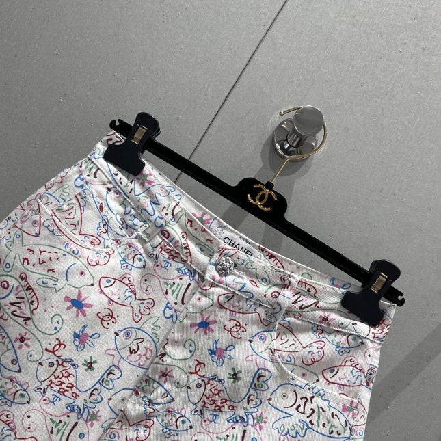 CC 25 Print Denim Short Multicolor Cotton