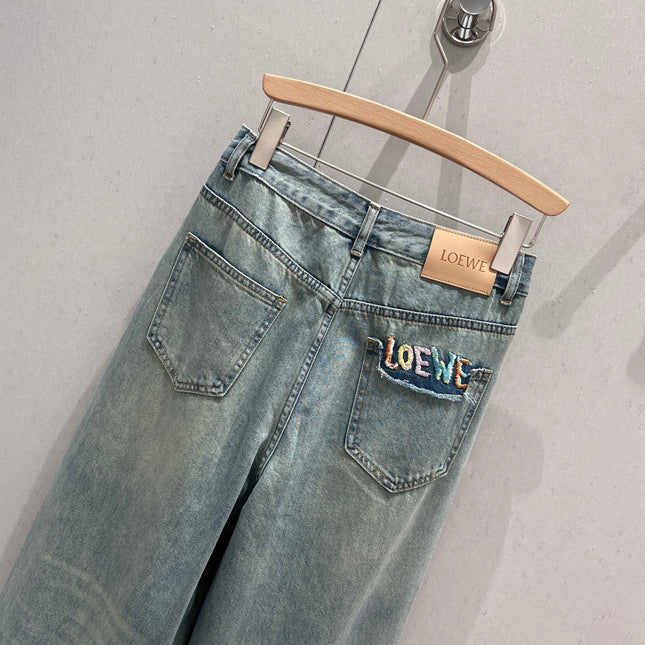 Loewe 25 Colorful Embroidered Scimitar Jeans Blue Cotton 217978