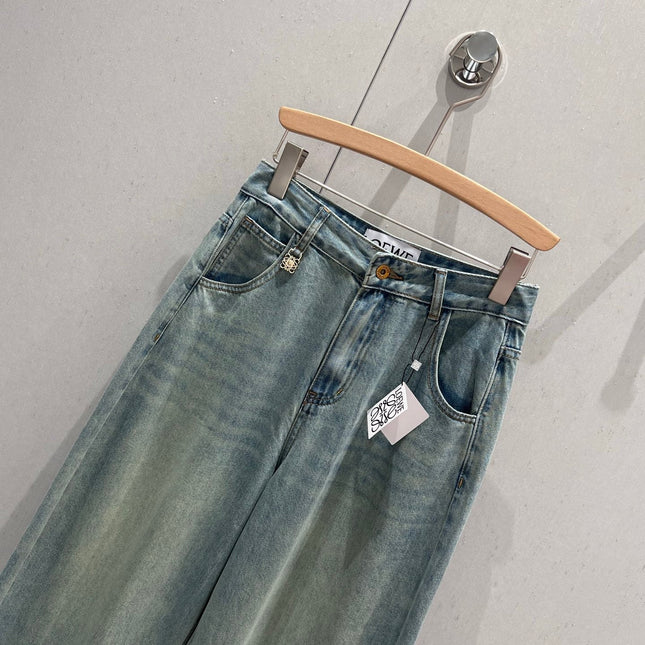 Loewe 25 Colorful Embroidered Scimitar Jeans Blue Cotton 217978