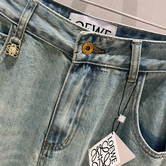 Loewe 25 Colorful Embroidered Scimitar Jeans Blue Cotton 217978