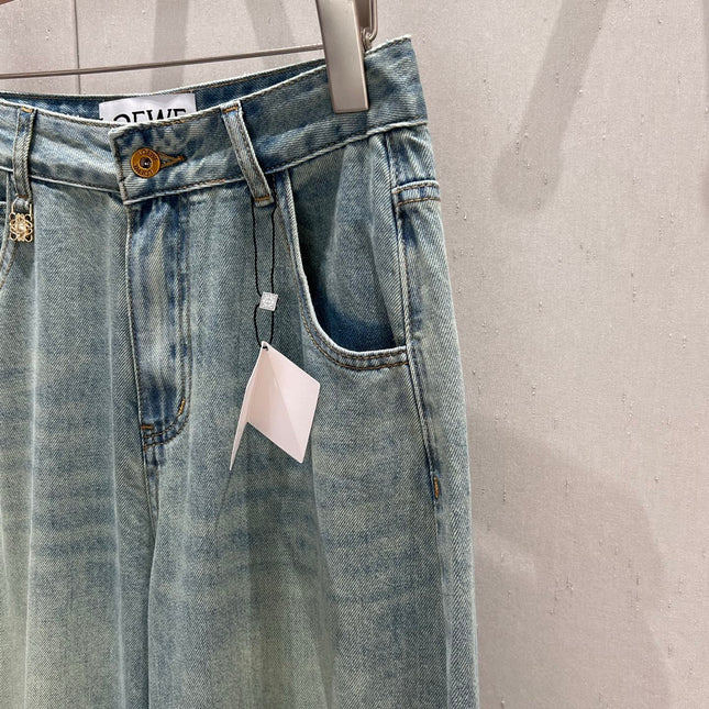 Loewe 25 Colorful Embroidered Scimitar Jeans Blue Cotton 217978