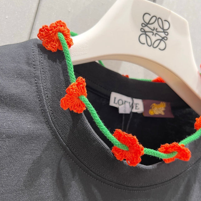 Loewe 25 Floral Neck Halter T-shirt Black Cotton 218253