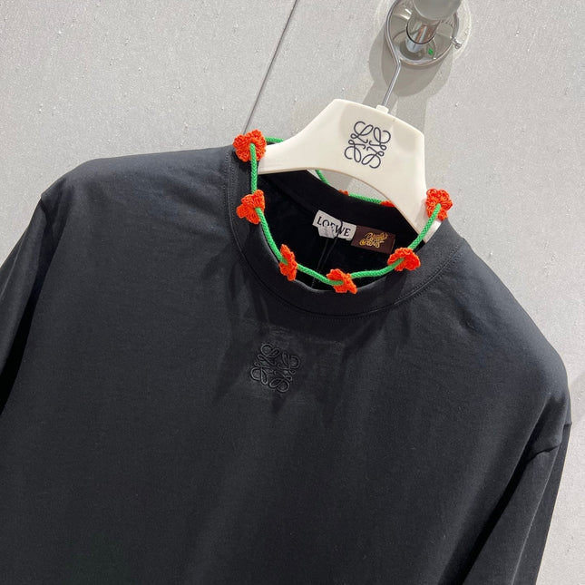 Loewe 25 Floral Neck Halter T-shirt Black Cotton 218253