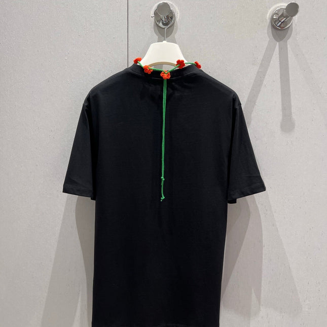 Loewe 25 Floral Neck Halter T-shirt Black Cotton 218253