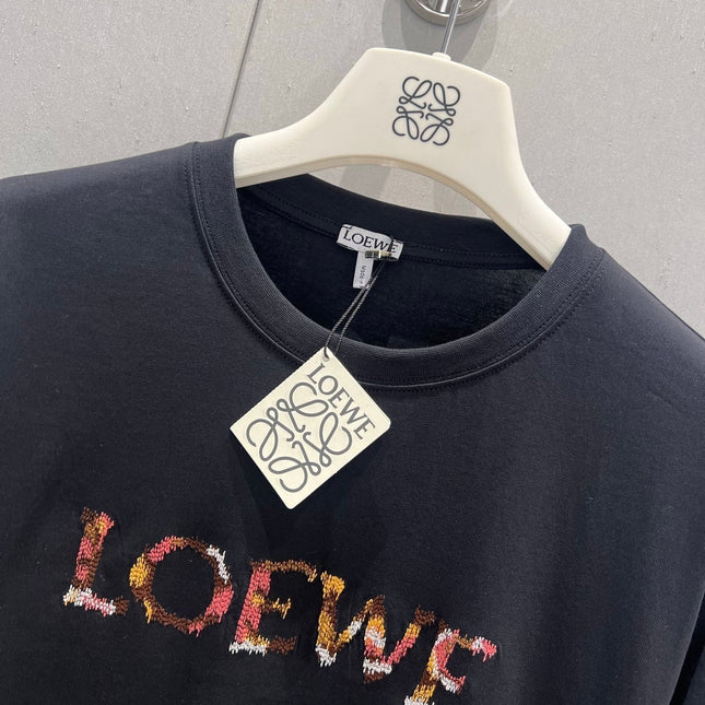 Loewe 25 Embroidered Short-sleeved T-shirt Black Cotton 221445