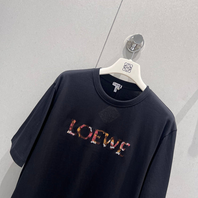 Loewe 25 Embroidered Short-sleeved T-shirt Black Cotton 221445