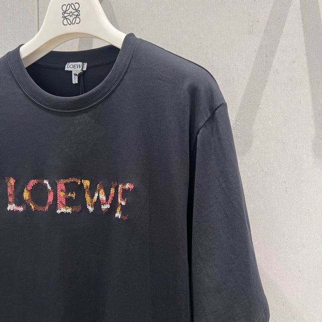 Loewe 25 Embroidered Short-sleeved T-shirt Black Cotton 221445