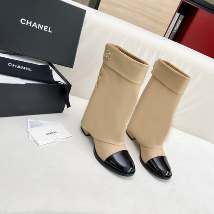 CC SHORT BOOTS 55 MM IN BEIGE CREAM LAMBSKIN WITH GOLD HARDWARE