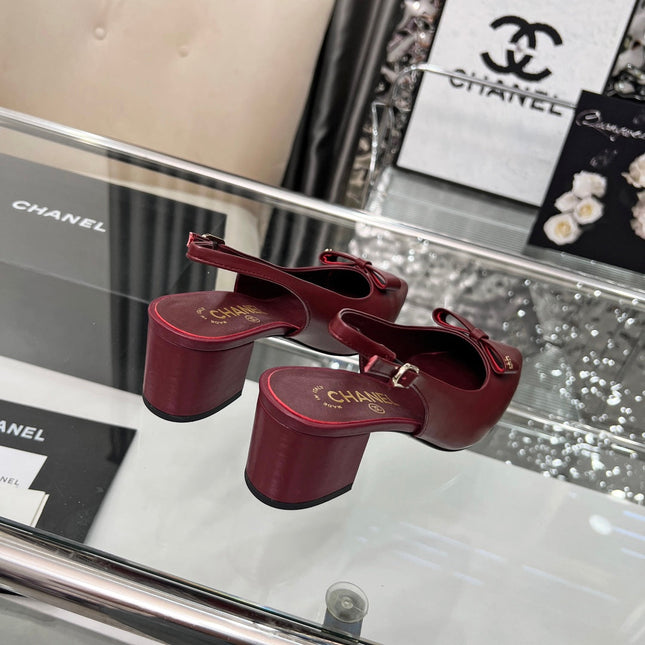 CHANEL 25S SANDALS WITH A BOW 60MM IN ROSSO ANCORA CALFSKIN