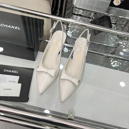 CHANEL 25S SANDALS WITH A BOW 60MM IN WHITE CALFSKIN