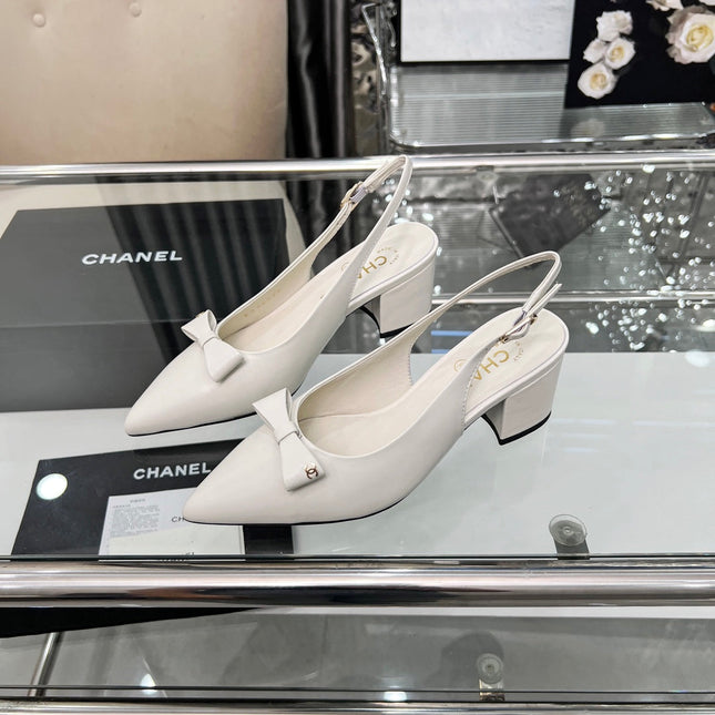 CHANEL 25S SANDALS WITH A BOW 60MM IN WHITE CALFSKIN