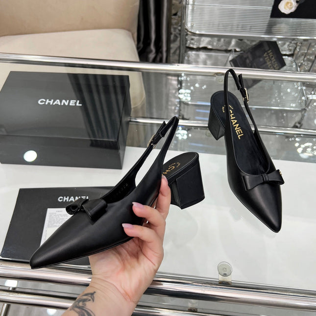 CHANEL 25S SANDALS WITH A BOW 60MM IN BLACK CALFSKIN