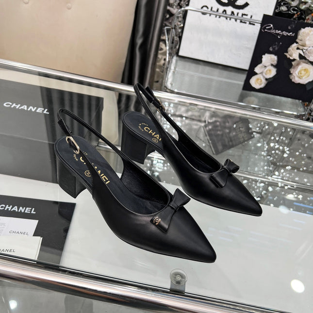 CHANEL 25S SANDALS WITH A BOW 60MM IN BLACK CALFSKIN