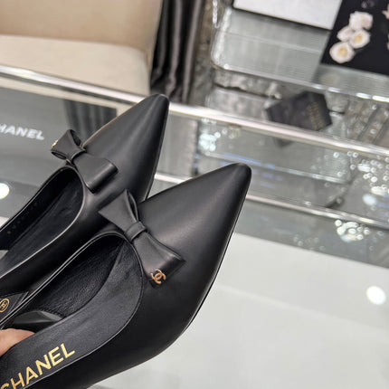 CHANEL 25S SANDALS WITH A BOW 60MM IN BLACK CALFSKIN