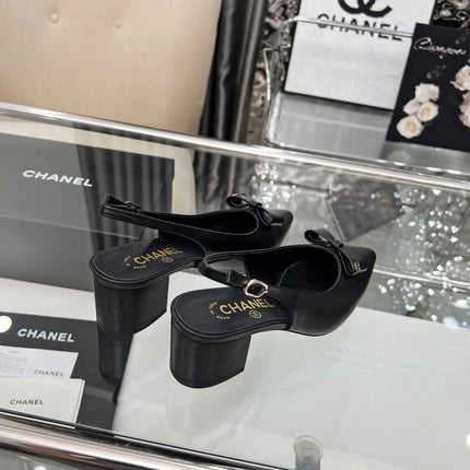 CHANEL 25S SANDALS WITH A BOW 60MM IN BLACK CALFSKIN