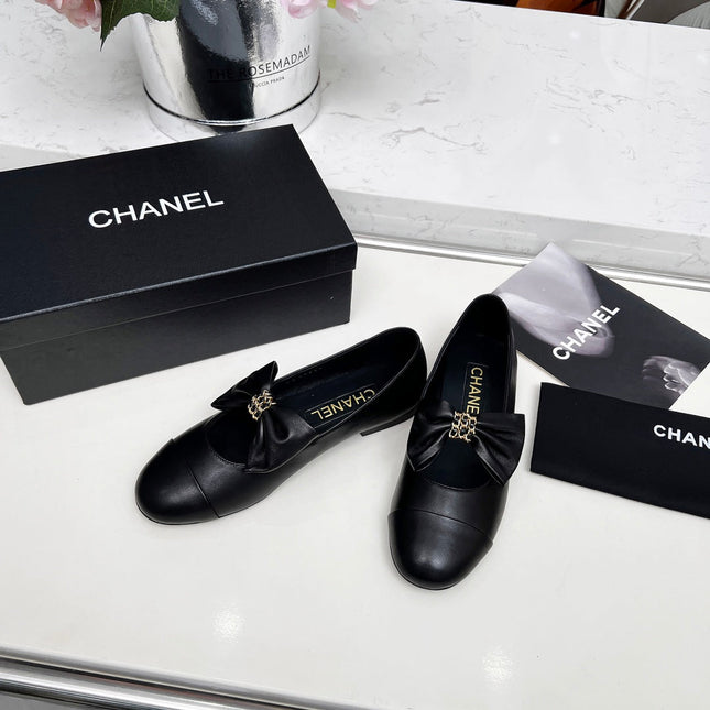 CHANEL 25S MARY JANES IN BLACK CALFSKIN WITH BOW GOLD HARDWRE