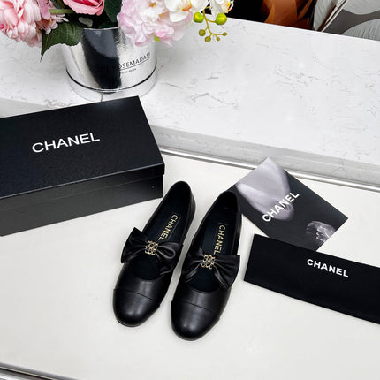 CHANEL 25S MARY JANES IN BLACK CALFSKIN WITH BOW GOLD HARDWRE