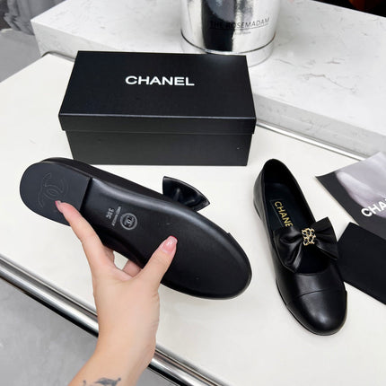 CHANEL 25S MARY JANES IN BLACK CALFSKIN WITH BOW GOLD HARDWRE