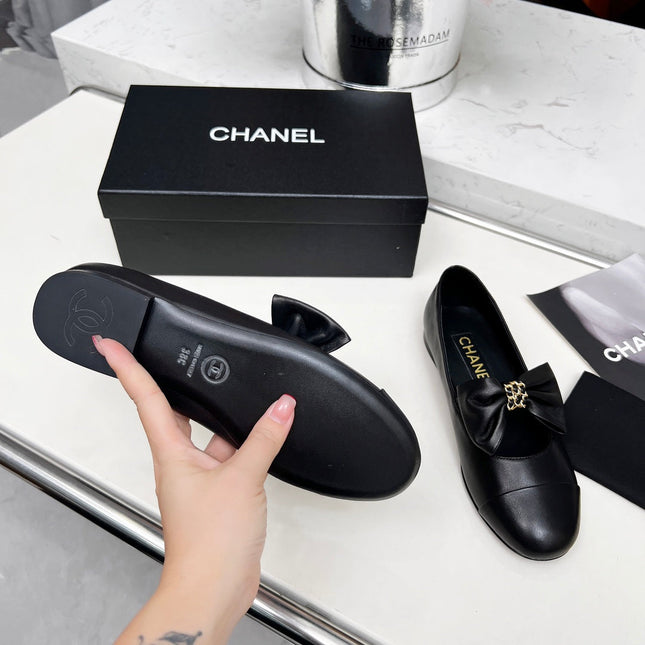 CHANEL 25S MARY JANES IN BLACK CALFSKIN WITH BOW GOLD HARDWRE