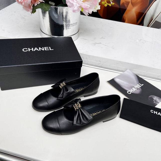 CHANEL 25S MARY JANES IN BLACK CALFSKIN WITH BOW GOLD HARDWRE
