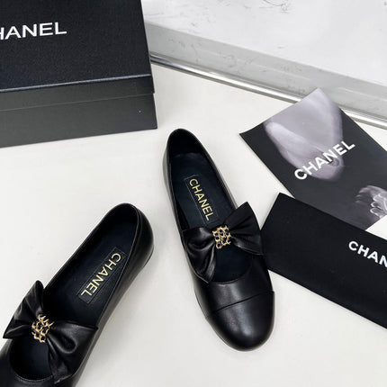 CHANEL 25S MARY JANES IN BLACK CALFSKIN WITH BOW GOLD HARDWRE