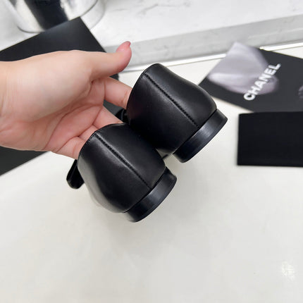 CHANEL 25S MARY JANES IN BLACK CALFSKIN WITH BOW GOLD HARDWRE