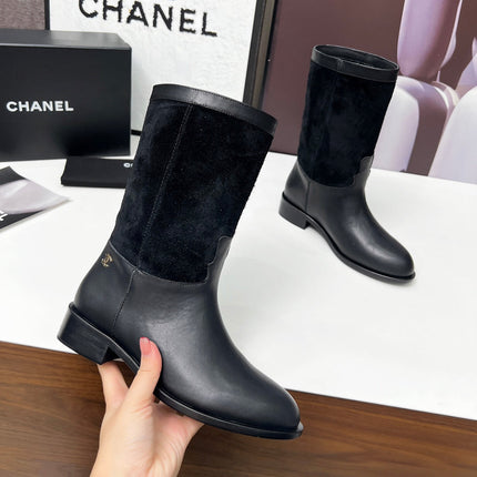 CHANEL 25S MID-CALF BOOTS 35MM IN BLACK CALFSKIN AND SUEDE GOLD HARDWRE